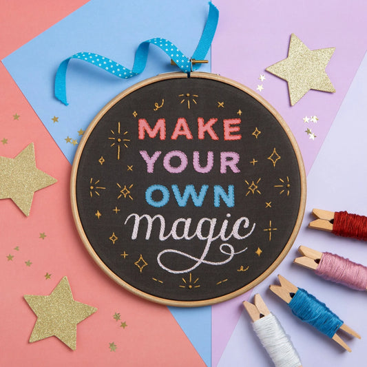 Celebrate your amazing abilities with this positive saying embroidery kit. You too can make your very own magic and learn embroidery along the way!   Perfect for beginners, the pattern is pre-printed on the fabric and the kit includes everything else you need to create your own beautiful piece of hoop art.