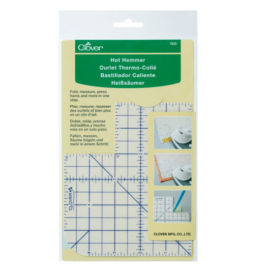 Measure, mark, and press hems and more in one step. Great for purse handles, binding, hems, rounded corners, interior and miter corners. Heat resistant, thin, accurate ruler can be pressed with dry/steam iron, features non-slip surface to hold fabric for precise results.  Size 5in x 6in