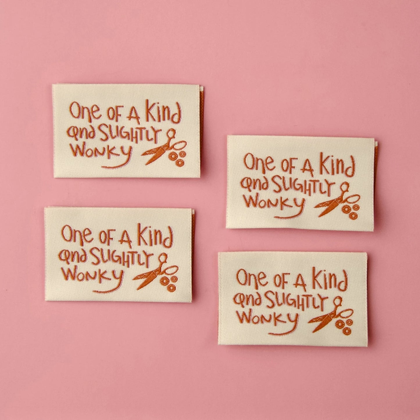 Add a personal touch to every project with our premium designer sew-in labels. Thoughtfully crafted for quilters, sewists, and makers, these high-quality fabric labels are perfect for your handmade garments, quilts, bags, and accessories.

4 Pack, 2" x 1-1/4" centerfold
Woven Polyester - machine washable
*Double Sided