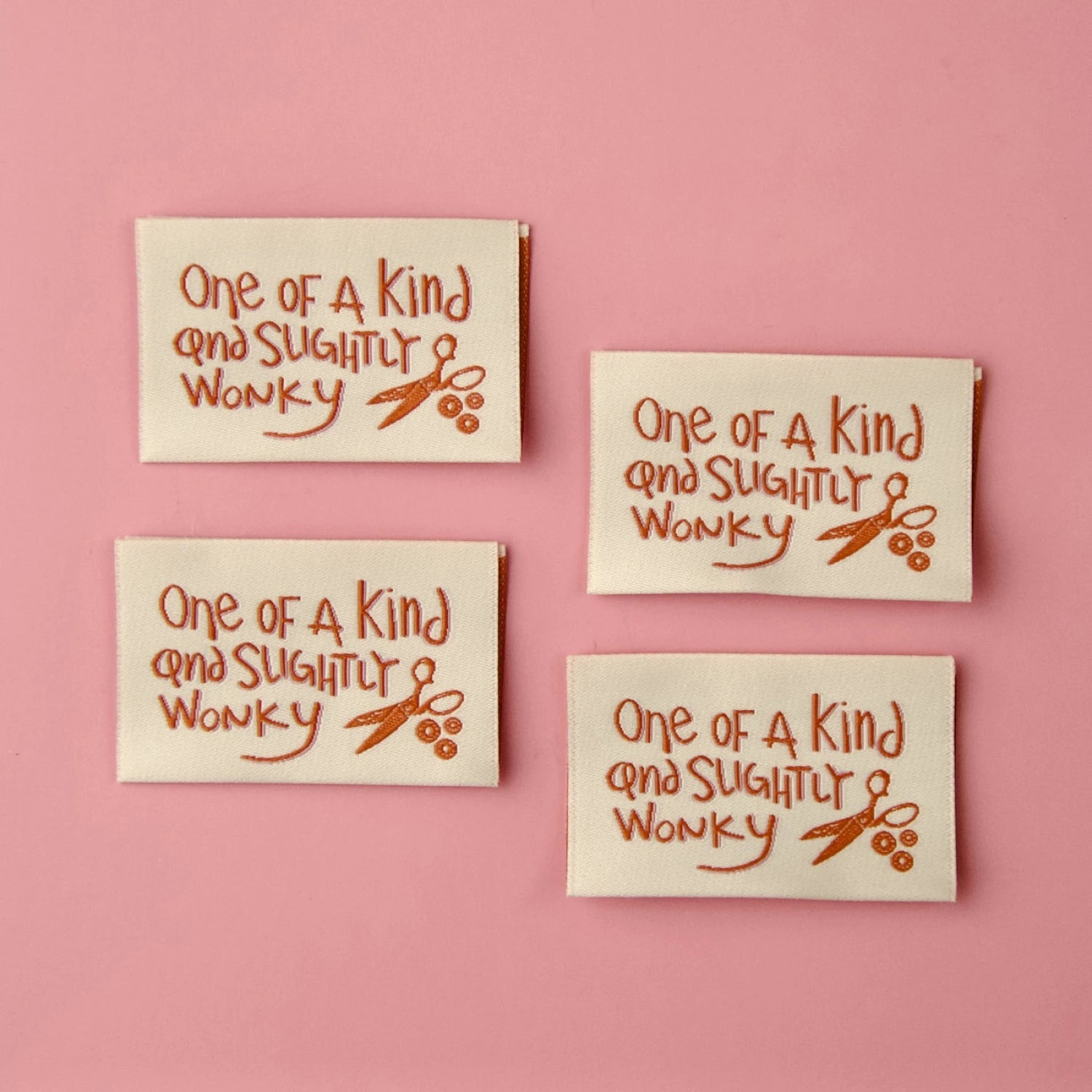 Add a personal touch to every project with our premium designer sew-in labels. Thoughtfully crafted for quilters, sewists, and makers, these high-quality fabric labels are perfect for your handmade garments, quilts, bags, and accessories.

4 Pack, 2" x 1-1/4" centerfold
Woven Polyester - machine washable
*Double Sided