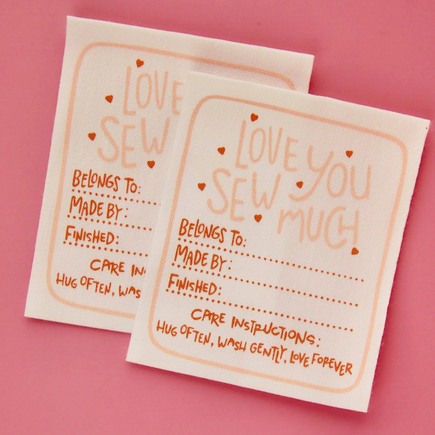 Add a personal touch to every project with our premium designer sew-in labels. Thoughtfully crafted for quilters, sewists, and makers, these high-quality fabric labels are perfect for your handmade garments, quilts, bags, and accessories.

Each label is designed to reflect your unique style — whether you're gifting a cherished quilt, selling your creations, or simply adding a heartfelt message to your work. Easy to sew into seams, hems, or quilt backs.

2 Pack, 2-3/4" x 3-1/2" end fold labels