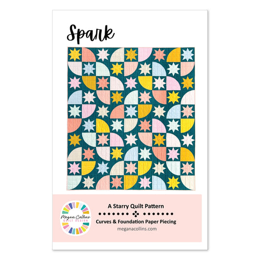 Discover the beauty of weaving stars and curves together with the Spark quilt pattern! This design features a striking combination of alternating star blocks and beginner friendly quarter circle curves that weave through the stars. Whether you're new to curved piecing and foundation paper piecing or looking to improve your skills, this pattern is the perfect blend of challenge and creativity.