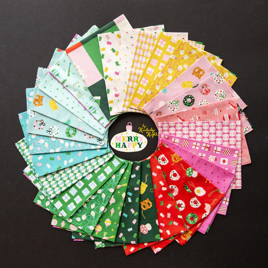 This factory cut FAT QUARTER bundle contains 28 quilting cotton prints (including 2 panels) from Merry Happy by Kimberly Kight for Ruby Star Society

Manufacturer: Ruby Star Society
Designer: Kimberly Kight
Collection: Merry Happy
Material: 100% Cotton
Weight: Quilting