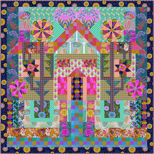 Our Fair Home Quilt Kit – Fluent by Anna Maria Horner  Quilt designed by Anna Maria Finished Quilt Size: 78″ x 78″  Kit Includes: 15 1/3 yards of Fabric Exclusive Pattern and Mylar templates INCLUDED- Only with Kit Includes binding Technique: Fussy Cut, Piecing and Applique Skill Level: Advanced  * Not Included: Backing Fabric - 2 1/4 yards of 108” Quilt back fabric as option
