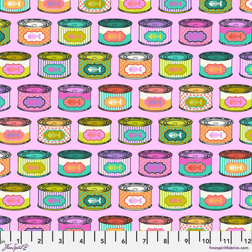 Manufacturer: FreeSpirit Fabrics Designer: Tula Pink Collection: Tabby Road {Deja Vu} Print Name: Cat Snacks in Electroberry Material: 100% Cotton  Weight: Quilting  SKU: PWTP094.ELECTROBERRY Width: 44 inches