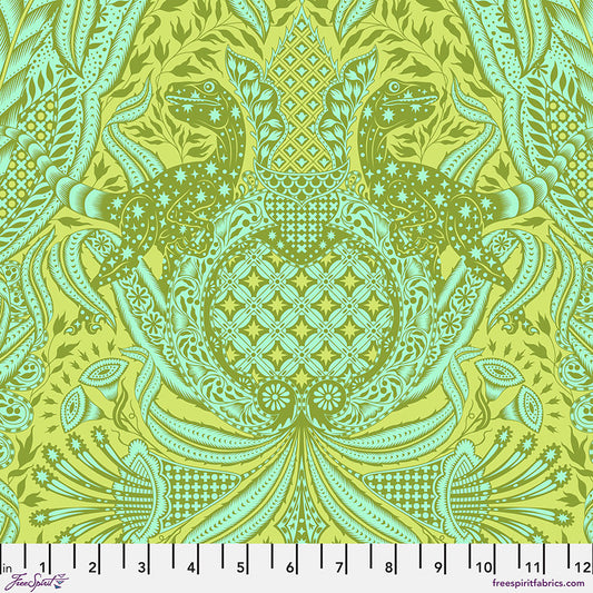 Manufacturer: FreeSpirit Fabrics Designer: Tula Pink Collection: Roar! Print Name: Gift Rapt in Lime Material: 100% Cotton  Weight: Quilting  SKU: PWTP224.LIME Width: 44 inches
