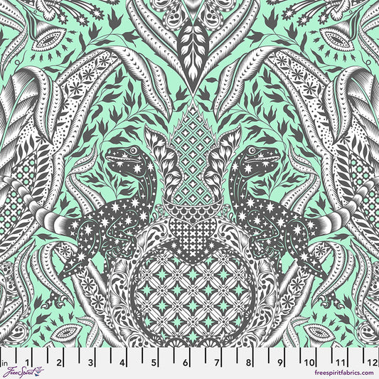 Manufacturer: FreeSpirit Fabrics Designer: Tula Pink Collection: Roar! Print Name: Gift Rapt in Mint Material: 100% Cotton  Weight: Quilting  SKU: PWTP224.MINT Width: 44 inches