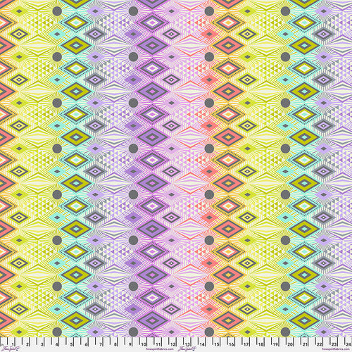 Manufacturer: FreeSpirit Fabrics Designer: Tula Pink Collection: Tabby Road {Deja Vu} Print Name: Disco Lucy in Prism Material: 100% Cotton  Weight: Quilting  SKU: PWTP232.PRISM Width: 44 inches