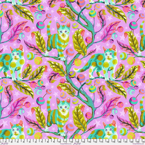 Manufacturer: FreeSpirit Fabrics Designer: Tula Pink Collection: Tabby Road {Deja Vu} Print Name: Club Kitty in Electroberry Material: 100% Cotton  Weight: Quilting  SKU: PWTP233.ELECTROBERRY Width: 44 inches