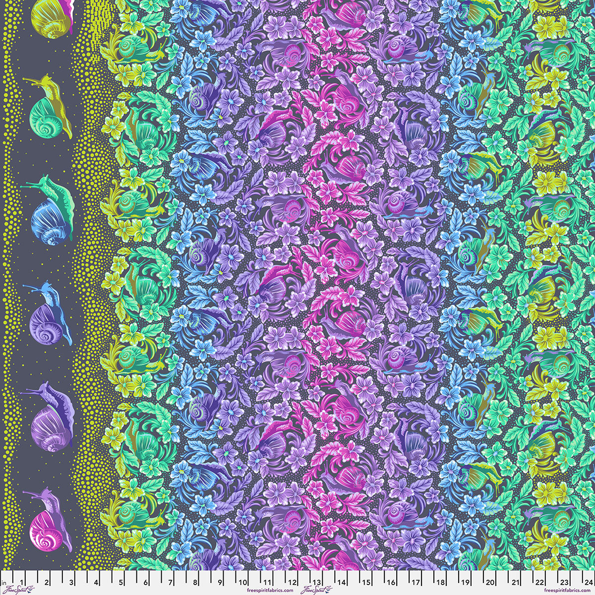 Manufacturer: Freespirit Fabrics
Designer: Tula Pink
Collection: Down to Earth
Print Name: Snailed It! in Daybreak
Material: 100% Cotton
Weight: Quilting
SKU: PWTP295.DAYBREAK
Width: 44 inches