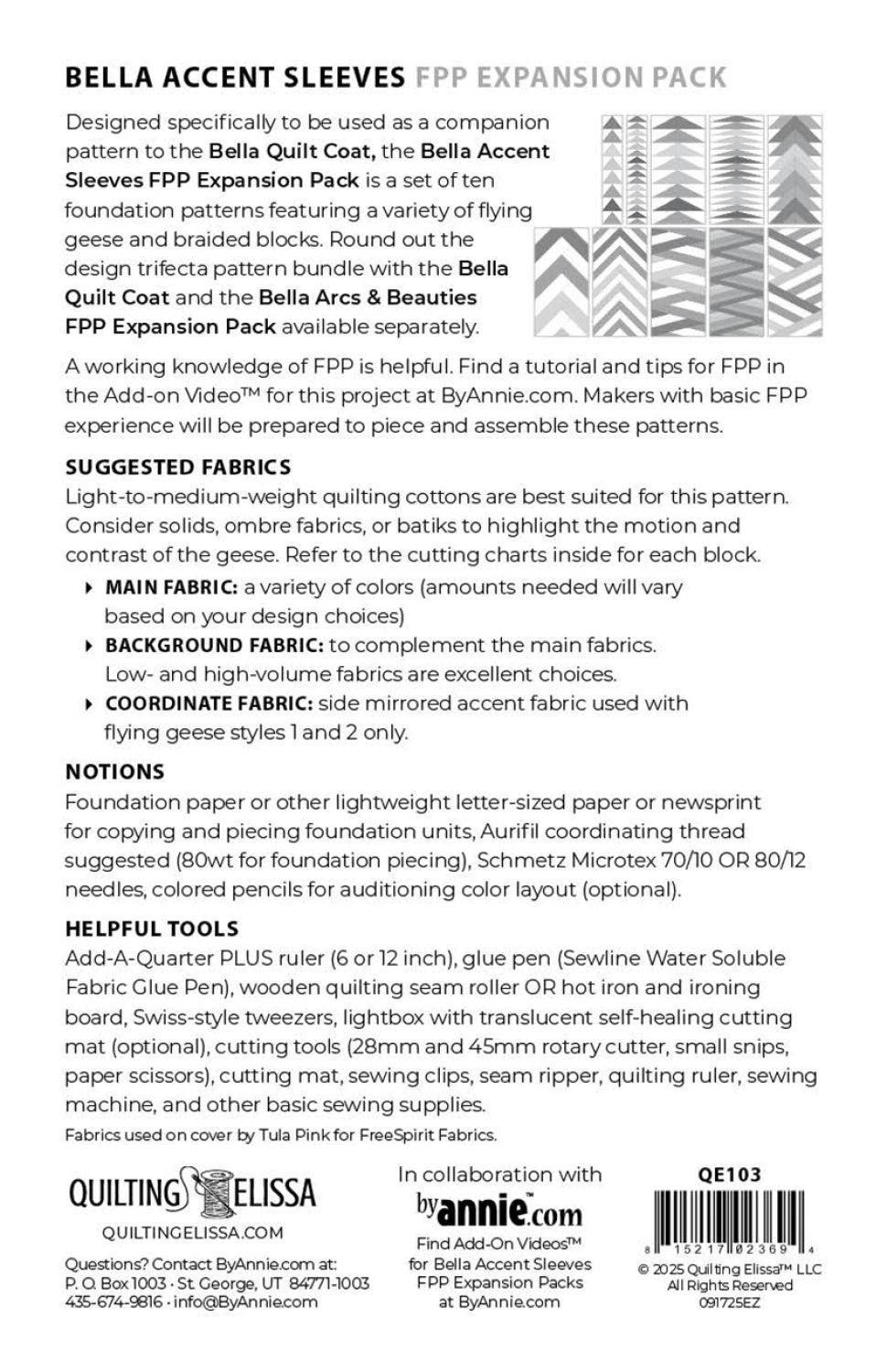 By Annie - Quilting Elissa Bella Accent Sleeves FPP Expansion Pack (for Bella Quilted Coat)