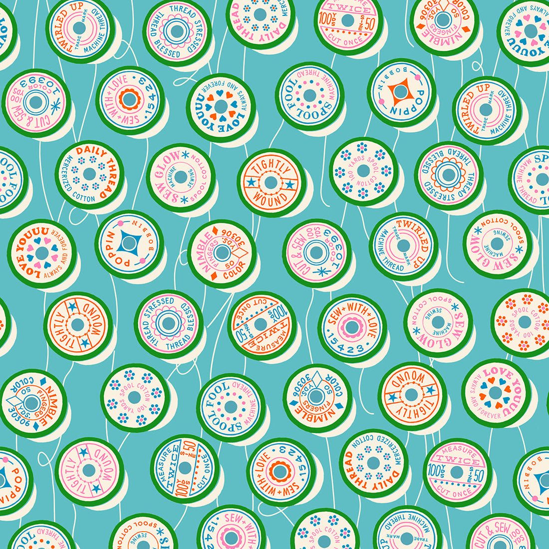 Manufacturer: Ruby Star Society
Designer: Melody Miller
Collection: Trinketry
Print Name: Spools in Turquoise
Material: 100% Cotton
Weight: Quilting
SKU: RS0111-18
Width: 44 inches