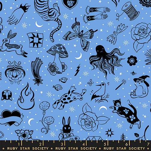 Manufacturer: Ruby Star Society
Designer: Sarah Watts
Collection: Ink Shop
Print Name: Tattoo in Lindley Blue
Material: 100% Cotton
Weight: Quilting
SKU: RS2145-13
Width: 44 inches