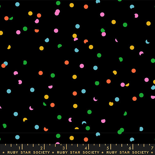 Manufacturer: Ruby Star Society
Designer: Kimberly Kight
Collection: Sidekicks
Print Name: Hole Punch in Multi on Black
Material: 100% Cotton
Weight: Quilting
SKU: RS5220-49
Width: 44 inches