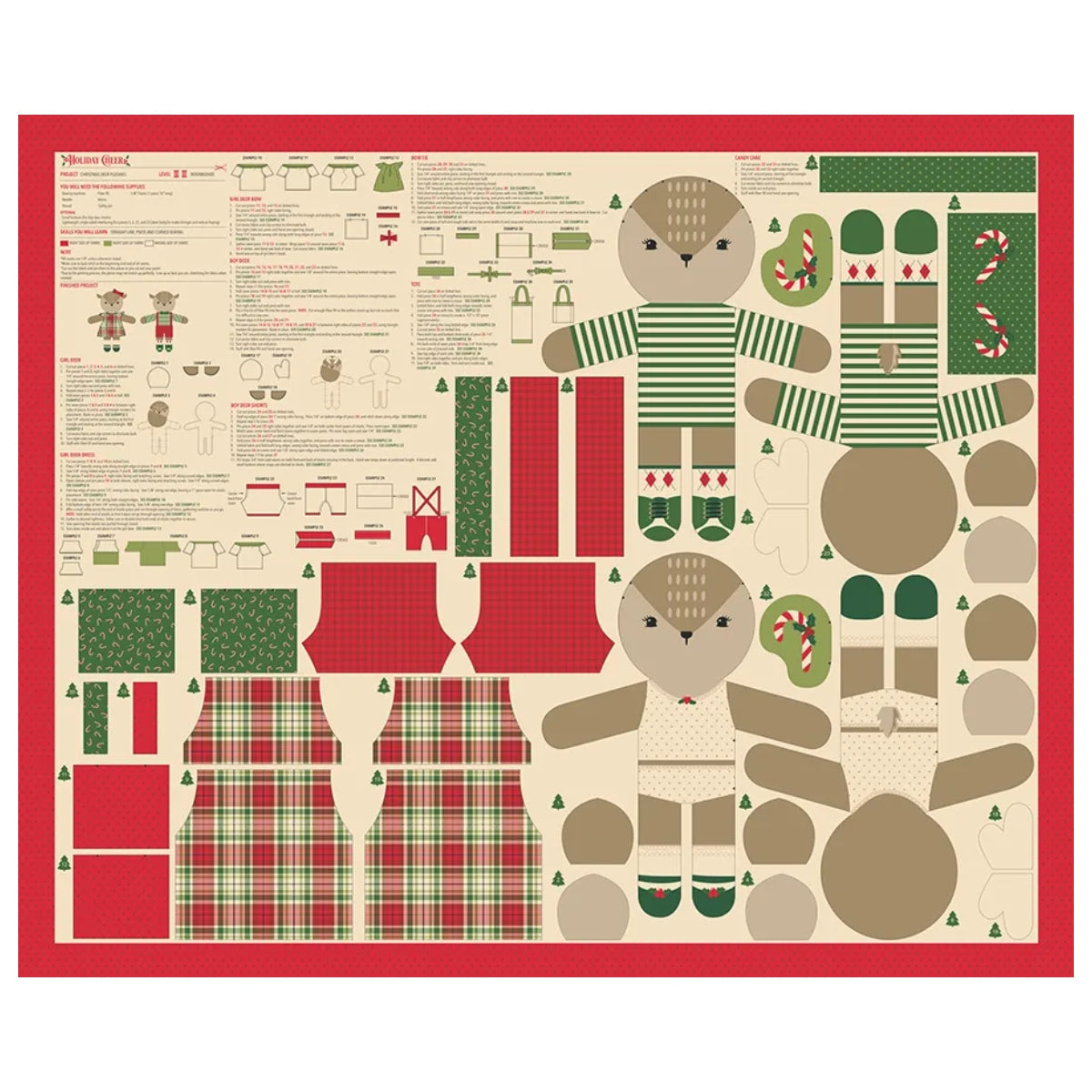 Moda Fabrics - Stacy Iest Hsu - Holiday Cheer  - Cut and Sew Reindeer PANEL