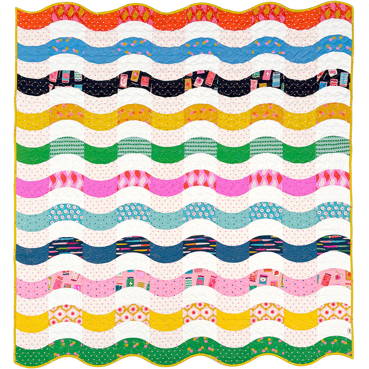 By using alternating dark and light tones of various coloured fabrics alongside dark and light toned background fabrics and a simple curved template, the quilt looks like it’s rippling in the wind even when it’s flat on a bed! I hope you have fun choosing fabrics to bring your Ripple Chips Quilt to life!

Quilt Kit features Ruby Star Society Fabrics (Mostly from Trinketry). Kit includes pattern and all the yardage required to make the quilt top with binding. Backing is NOT included.