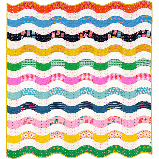By using alternating dark and light tones of various coloured fabrics alongside dark and light toned background fabrics and a simple curved template, the quilt looks like it’s rippling in the wind even when it’s flat on a bed! I hope you have fun choosing fabrics to bring your Ripple Chips Quilt to life!

Quilt Kit features Ruby Star Society Fabrics (Mostly from Trinketry). Kit includes pattern and all the yardage required to make the quilt top with binding. Backing is NOT included.