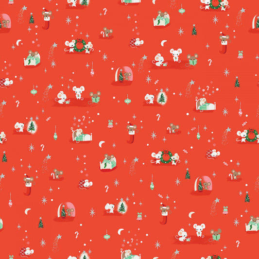 Manufacturer: Riley Blake Designs Designer: Jill Howarth Collection: Twas Print Name: Not Even a Mouse in Red Material: 100% Cotton Weight: Quilting SKU: SC13464R-RED Width: 44 inches