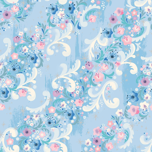 Manufacturer: Riley Blake Designs
Designer: Jill Howarth
Collection: Wishes
Print Name: Cindy's Flowers in Frost Sparkle
Material: 100% Cotton
Weight: Quilting
SKU: C18074R-FROST
Width: 44 inches