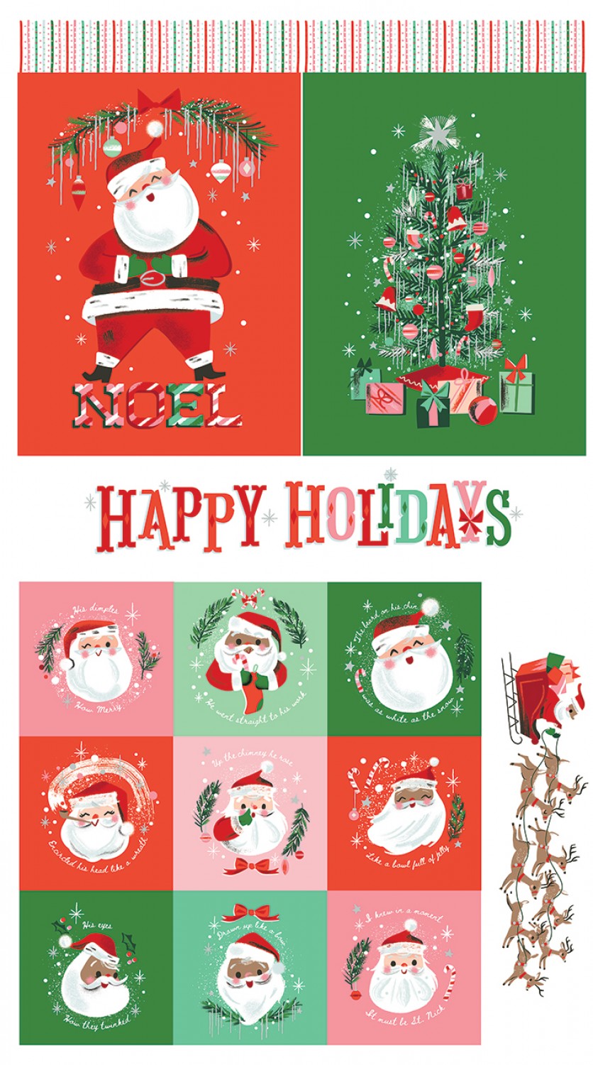 This listing is for one (1) panel. Panel measures 24" x 44"  Manufacturer: Riley Blake Designs Designer: Jill Howarth Collection: Twas Print Name: Happy Holidays Panel Material: 100% Cotton Weight: Quilting SKU: SP13467R-PANEL