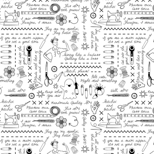 Manufacturer: Dear Stella
Designer: Pammie Jane
Collection: Quiet Riot
Print Name: Sweary Stitching in White
Material: 100% Cotton
Weight: Quilting
SKU: ST-DPJ3098WHITE
Width: 44 inches