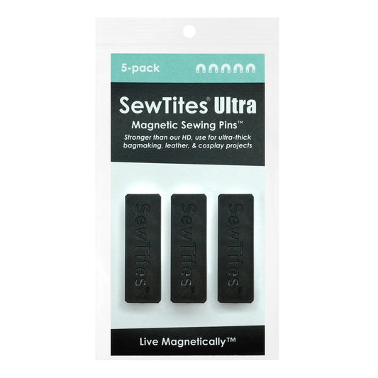 Cosplayers, leatherworkers, and bagmakers rejoice!

These ultra-strong SewTites are THE solution to "pinning" your thickest projects – without damaging your precious materials. Use Ultras when our HDs aren't quite strong enough – for gluing or sewing cosplay foams, multiple layers of leather (as thick as .25 inches!), stabilizers like Soft 'n Stable®, or other very thick materials.

To use, simply slide the magnet apart, align with the pieces you need to sew together, snap on the SewTites, and sew!