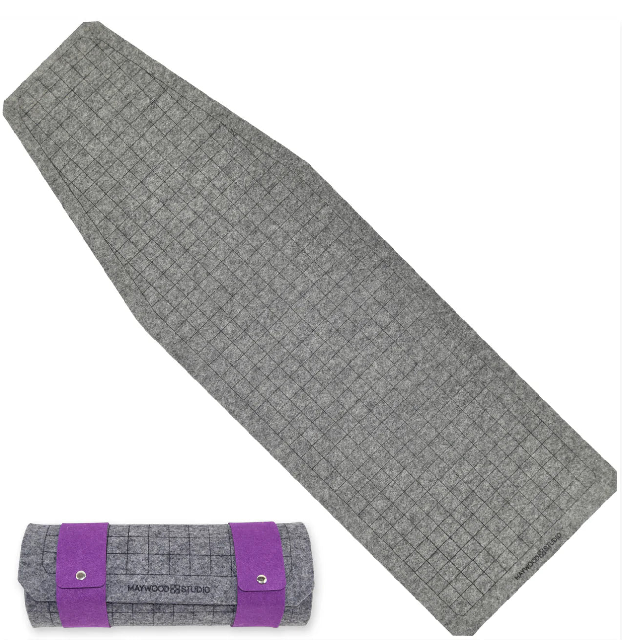 Introducing the Maywood Studio Wool Ironing Board Mat. This reversible wool mat features a printed grid on one side and is solid on the other, providing a choice of options for any project.  The printed grid is ideal for pressing and blocking with precision and accuracy, while the solid side creates a full surface to iron on. It's the perfect pressing accessory for all your quilting, sewing, and crafting needs and a must-have for any sewing, quilting, and craft room.  