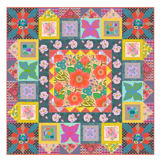 Bespoke Quilt No. 3 is created from the soft and glowing Vintage colorway. All of the various collections come together to create a symphony of floral color and geometric interest. A truly eclectic combination of traditional form and contemporary piecework, this nostalgia-colored wonder is a lovely invitation to embrace something less typical, but at the same time very accomplishable; even if you are new to appliqué. 