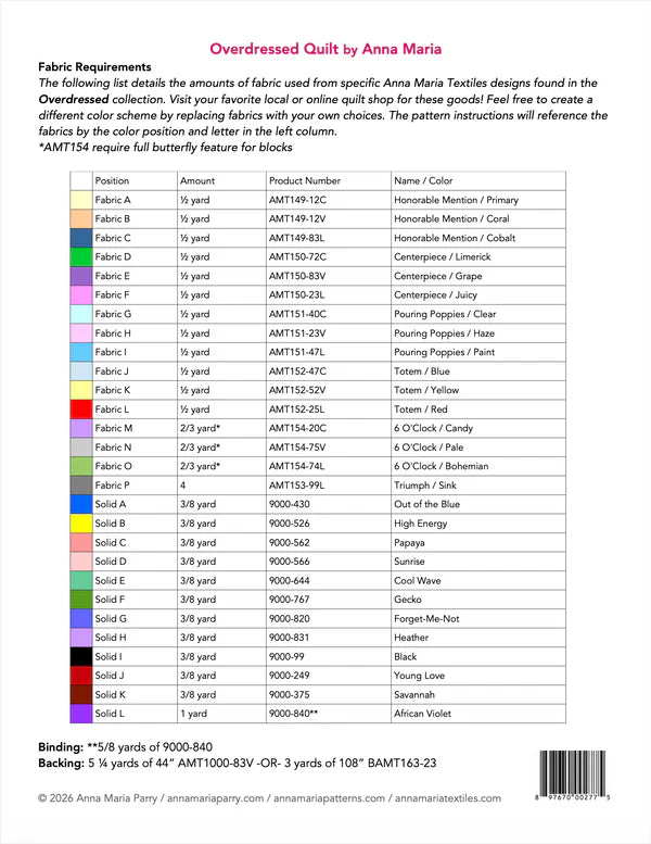 Anna Maria Textiles - Overdressed - Overdressed Quilt PATTERN