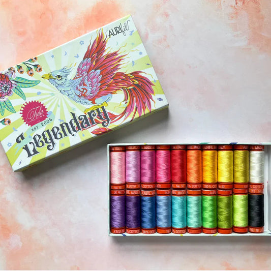 Legendary&nbsp;celebrates an extraordinary milestone— 20 years of Tula Pink fabric design with FreeSpirit Fabrics— with a custom thread collection as bold and imaginative as Tula herself.

Designed to honor two decades of color, creativity, and community, this stunning set brings together 20 Small Spools of Aurifil Cotton 50wt featuring Tula’s most iconic and beloved hues. 