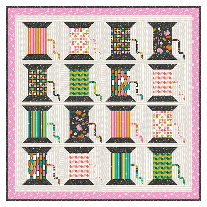 This fun, thread spool design is a must-have for your sewing space!  The pieced quilt by Wendy Sheppard uses fat eighths of assorted prints for the thread colors.

Finished size: 51" x 51"
Pattern for fat eighths and yardage
Skill level: Advanced beginner