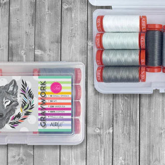 Tula Pink’s Graywork is a bold exploration of neutrals— an artful follow-up to her 2020 Lifework collection. Featuring detailed illustrations of animals like wolves, puffins, and snow leopards, and supported by versatile coordinating prints, Graywork was designed to fill the quiet spaces between the rainbows. To complement this striking collection, we’re thrilled to introduce two coordinating thread sets in Tula’s go-to Cotton 50wt—now featuring neutral hues for the first time ever. 