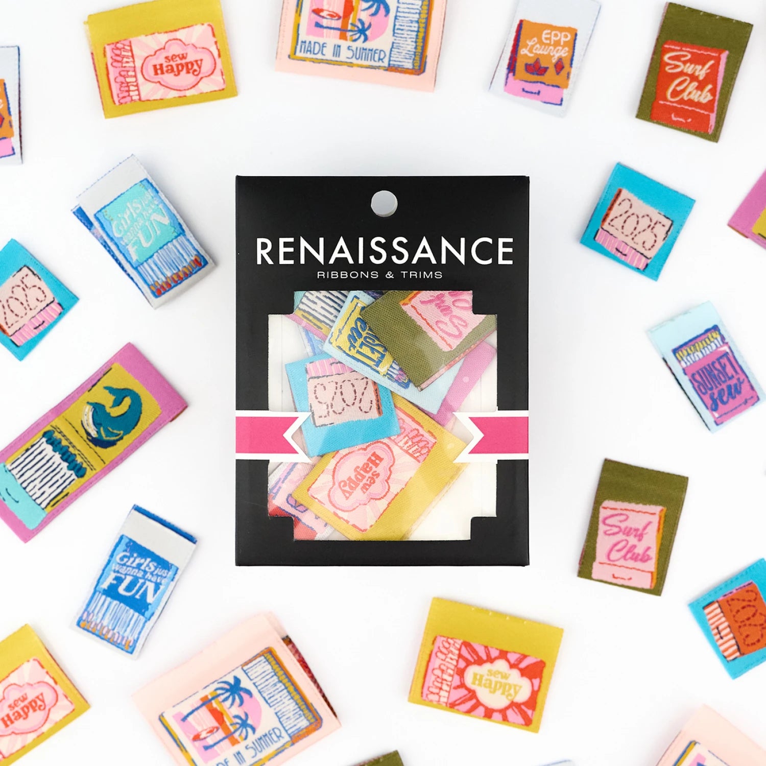 Add a spark of creativity and charm to your handmade goods with the Matchbook Makerie woven label pack! Inspired by vintage matchbook covers and playful typography, this collection features 4 fun, cheeky designs in two vibrant colorways—8 unique labels in total. Each double-sided, center-fold label is a mini masterpiece, delivering just the right pop of personality to your sewing, quilting, bag-making, or garment projects. 