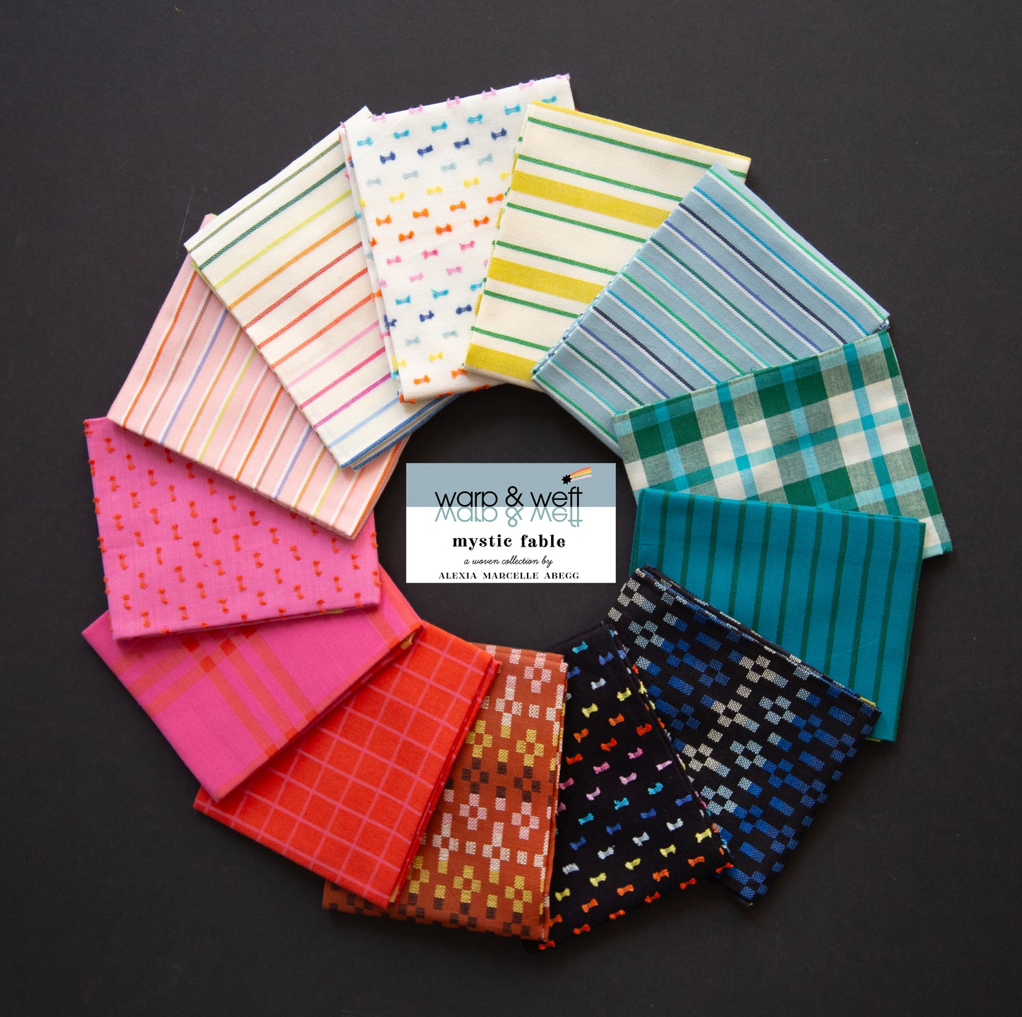 This Factory Cut FAT QUARTER BUNDLE contains 13 quilting cotton woven prints from Warp and Weft Mystic Fable by Alexia Abegg for Ruby Star Society.

Manufacturer: Ruby Star Society
Designer: Alexia Abegg
Collection: Warp and Weft Mystic Fable
Material: 100% Cotton Woven
Weight: Quilting