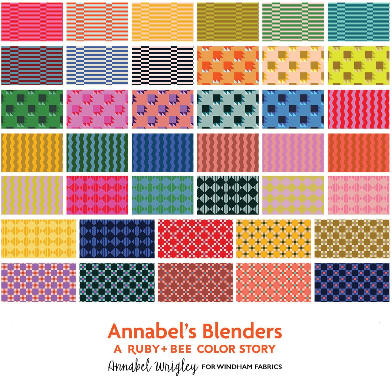 This FAT QUARTER BUNDLE contains 40 quilting cotton prints from Annabel's Blenders by Annabel Wrigley for Windham Fabrics.

Manufacturer: Windham Fabrics
Designer: Annabel Wrigley
Collection: Annabel's Blenders
Material: 100% Cotton
Weight: Quilting