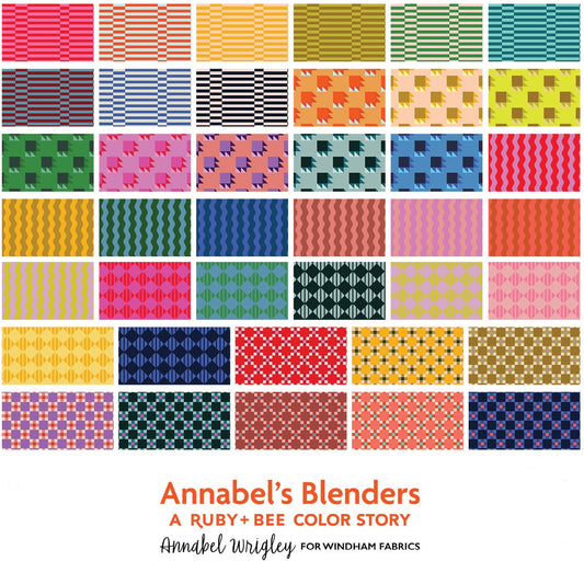 This FAT QUARTER BUNDLE contains 40 quilting cotton prints from Annabel's Blenders by Annabel Wrigley for Windham Fabrics.

Manufacturer: Windham Fabrics
Designer: Annabel Wrigley
Collection: Annabel's Blenders
Material: 100% Cotton
Weight: Quilting