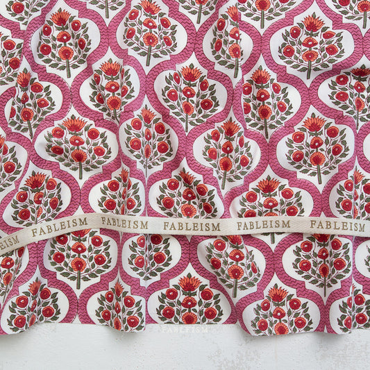 Manufacturer: Fableism
Designer: Fableism
Collection: Indian Block Prints: Cottage
Print Name: Lattice Floral in Pink
Material: 100% Cotton
Weight: Quilting 
SKU: BPCT-04-LAT-PINK
Width: 44 inches