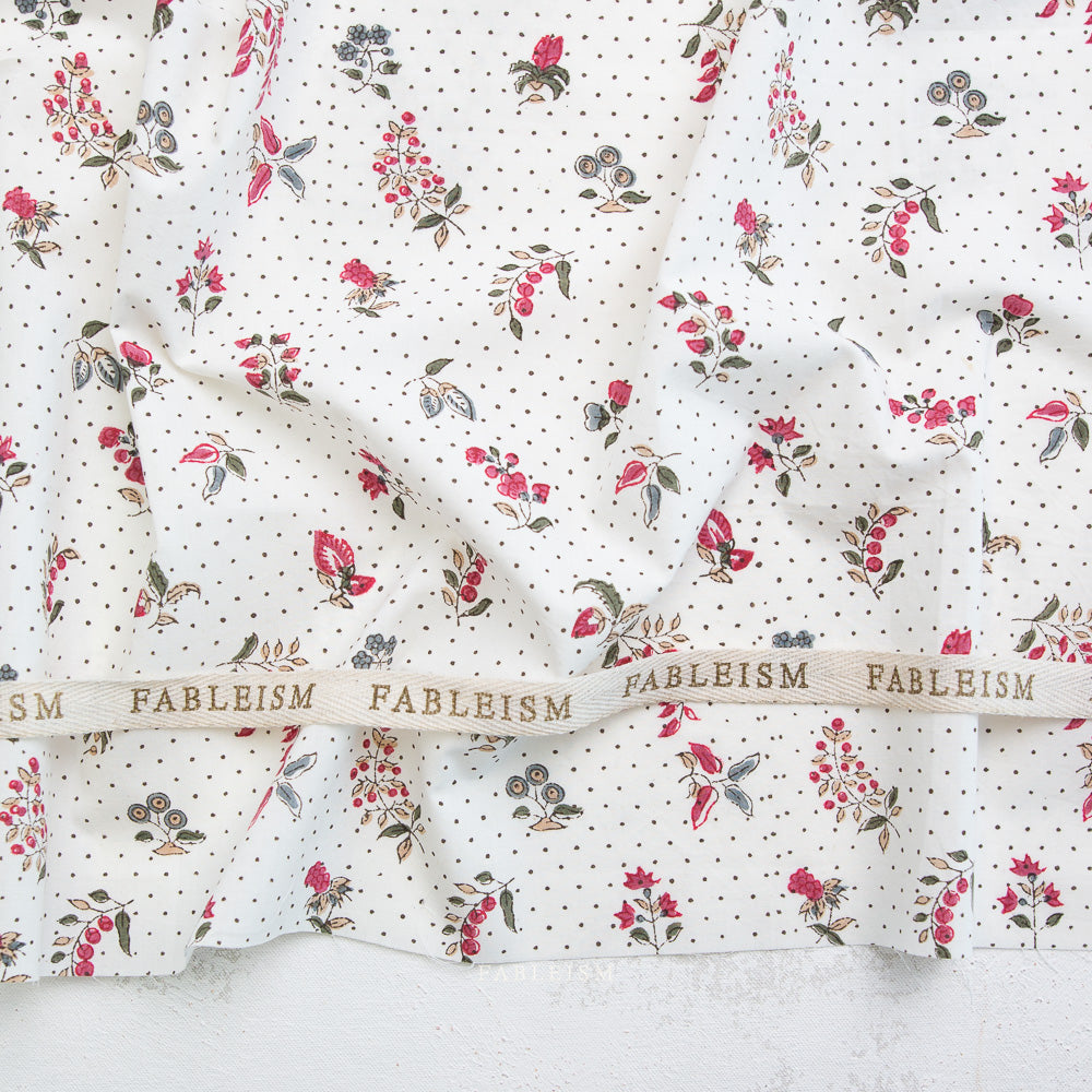 Manufacturer: Fableism
Designer: Fableism
Collection: Indian Block Prints: Cottage
Print Name: Dottie Floral in Cream
Material: 100% Cotton
Weight: Quilting 
SKU: BPCT-05-DOT-CREAM
Width: 44 inches
