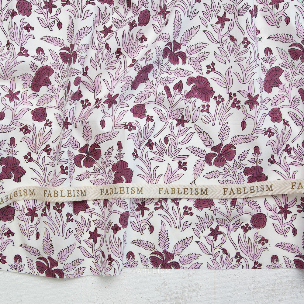 Manufacturer: Fableism
Designer: Fableism
Collection: Indian Block Prints: Cottage
Print Name: Cozy Floral in Purple
Material: 100% Cotton
Weight: Quilting 
SKU: BPCT-09-COZ-PURPLE
Width: 44 inches