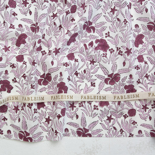 Manufacturer: Fableism
Designer: Fableism
Collection: Indian Block Prints: Cottage
Print Name: Cozy Floral in Purple
Material: 100% Cotton
Weight: Quilting 
SKU: BPCT-09-COZ-PURPLE
Width: 44 inches