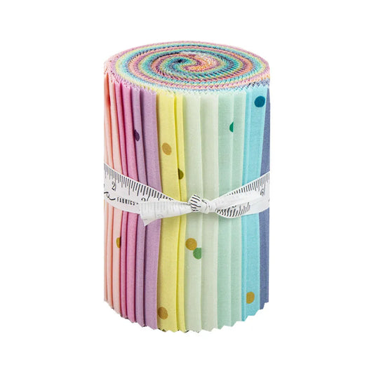 This factory cut DESSERT ROLL BUNDLE contains 20 - 5" x 42" strips of cotton prints from Best of Ombre Confetti by V and Co. for Moda Fabrics.