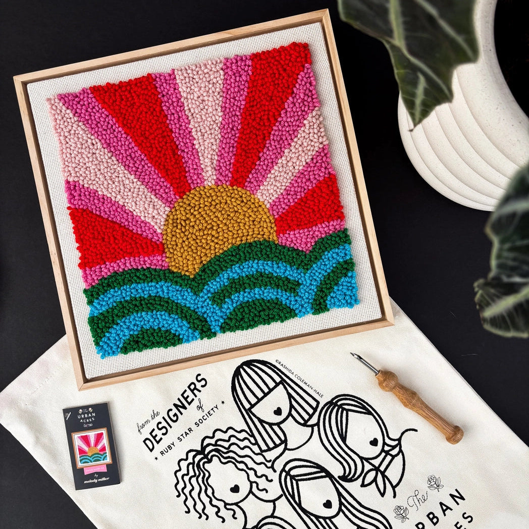 It's a match made in crafty heaven!
Ruby Star Style meets punch needle magic. We teamed up with Melody Miller to give her iconic art a fresh, textural twist, transforming her joyful motifs into punch-happy goodness. Designed by Melody, crafted for punch needle by The Urban Acres, and made by you! 

Kit Includes:
• 1 Framed Monk's Cloth Canvas
• High-quality Acrylic Yarn
• Basic Punch Needle
• Snippers
• Step-by-step Video instructions 