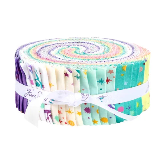 This Factory Cut DESIGN ROLL contains 40 - 2.5" x 42" quilting cotton Fairy Dust prints from True Colors by Tula Pink for Freespirit Fabrics.  Manufacturer: FreeSpirit Fabrics Designer: Tula Pink Collection: True Colors Fairy Dust Material: 100% Cotton  Weight: Quilting