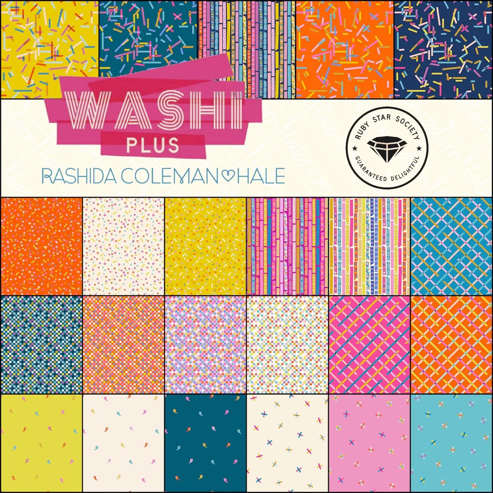 This Factory Cut FAT QUARTER BUNDLE contains 23 Fat Quarters from Washi Plus by Rashida Coleman-Hale for Ruby Star Society.

Manufacturer: Ruby Star Society
Designer: Rashida Coleman-Hale
Collection: Washi Plus
Material: 100% Cotton
Weight: Quilting