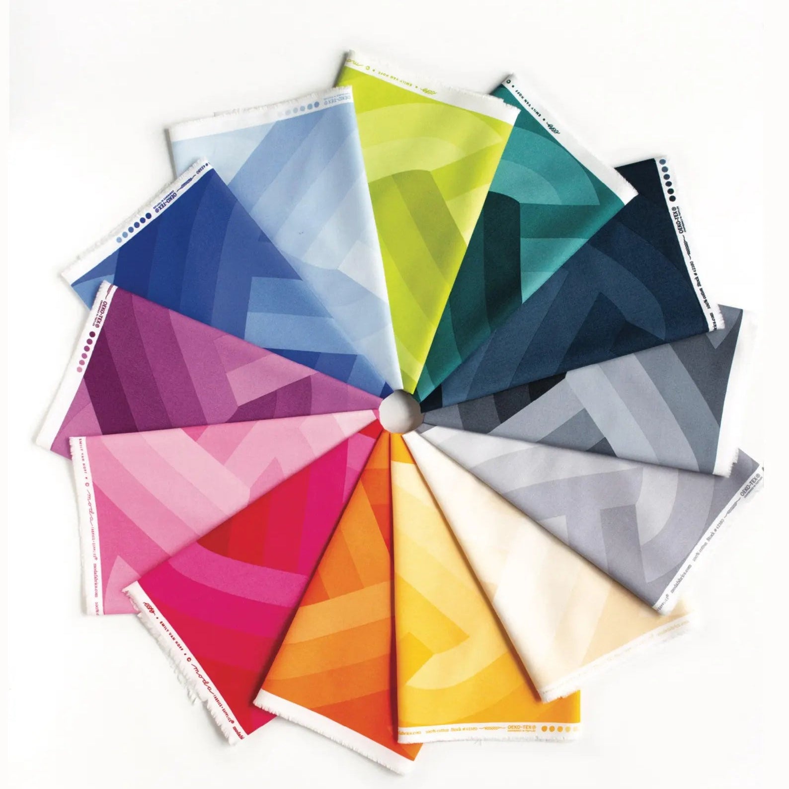 This factory cut HALF YARD bundle contains 13 quilting cotton prints from Echo by Emily Van Hoff for Moda Fabrics.

Manufacturer: Moda Fabrics
Designer: Emily Van Hoff
Collection: Echo
Material: 100% Cotton
Weight: Quilting
SKU: 42380HY
Width: 44 inches