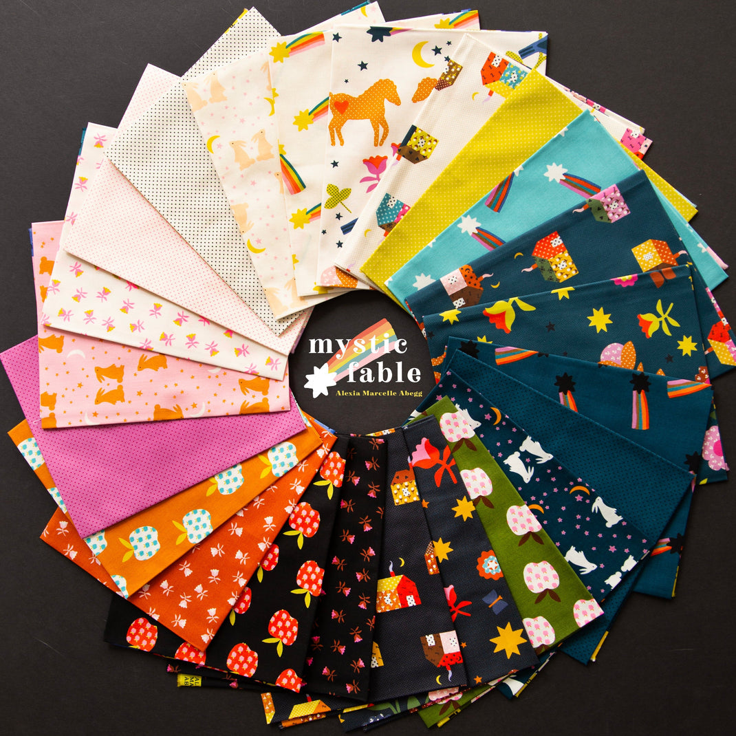 This Factory Cut FAT QUARTER BUNDLE contains 23 quilting cotton prints from Mystic Fable by Alexia Abegg for Ruby Star Society.

Manufacturer: Ruby Star Society
Designer: Alexia Abegg
Collection: Mystic Fable
Material: 100% Cotton
Weight: Quilting