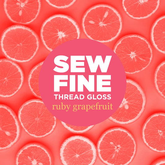 0.5oz pot of "Ruby Grapefruit" Sew Fine Thread Gloss. A mouth-watering juicy grapefruit scent with top notes of lemons & limes melding into soft notes of gardenia, lilac & powder. You're going to love this one!