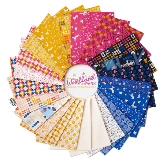 This FAT QUARTER BUNDLE contains 26 quilting cotton prints from Woodland Park by Rashida Coleman-Hale for Ruby Star Society.

Manufacturer: Ruby Star Society
Designer: Rashida Coleman-Hale
Collection: Woodland Park
Material: 100% Cotton 
Weight: Quilting