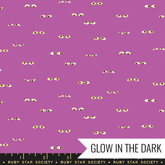 Manufacturer: Ruby Star Society Designer: Ruby Star Society Collection: Tiny Frights Print Name: Creepy Eyes in Witchy Glow in the Dark Material: 100% Cotton Weight: Quilting  SKU: RS5120 12G Width: 44 inches