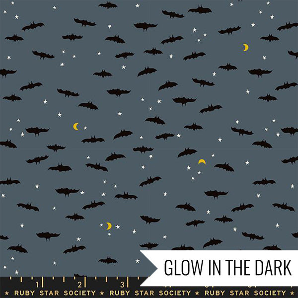 Manufacturer: Ruby Star Society Designer: Ruby Star Society Collection: Tiny Frights Print Name: Bats in Ghostly Glow in the Dark Material: 100% Cotton Weight: Quilting  SKU: RS5115 16G Width: 44 inches